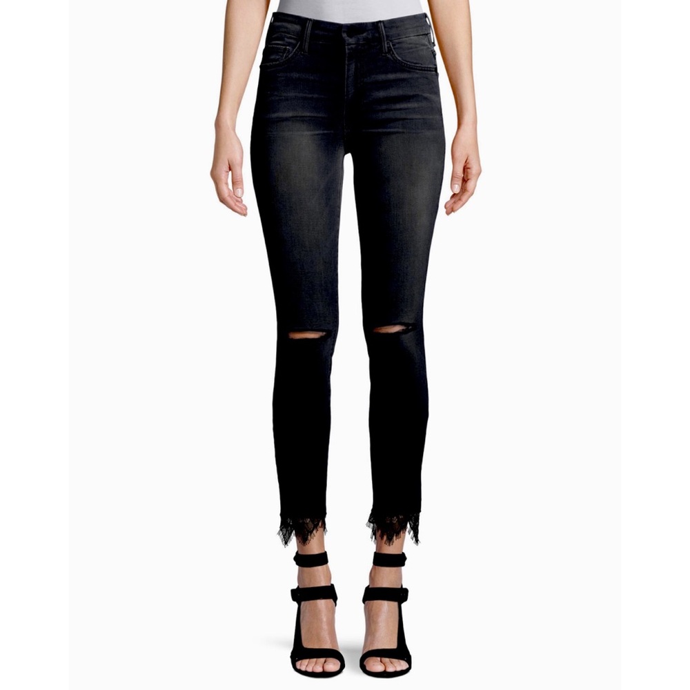 MOTHER Looker High Rise Black Denim Lace Hem Sz 26